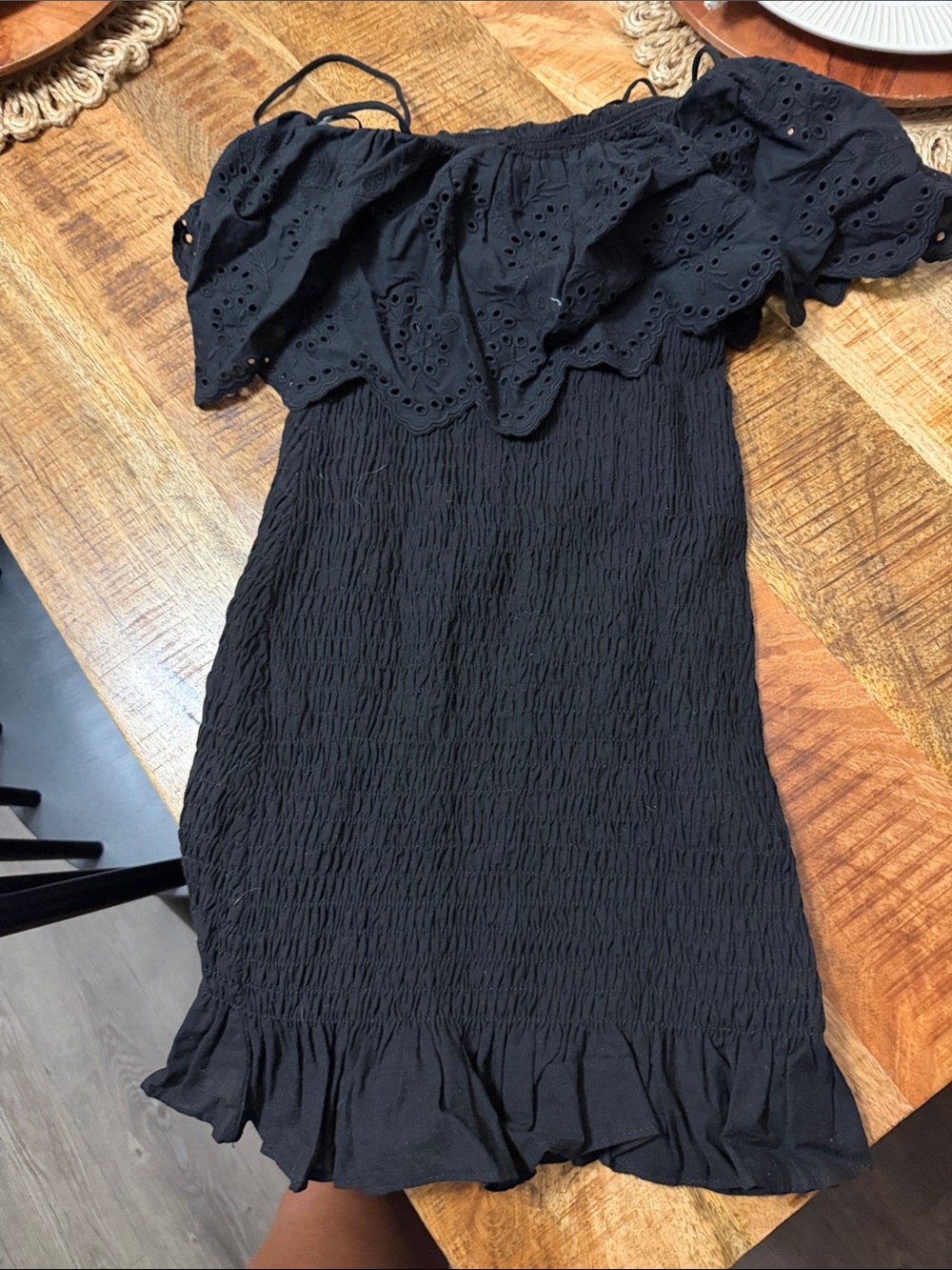 Zara Black One-Shoulder Eyelet Ruffle Dress